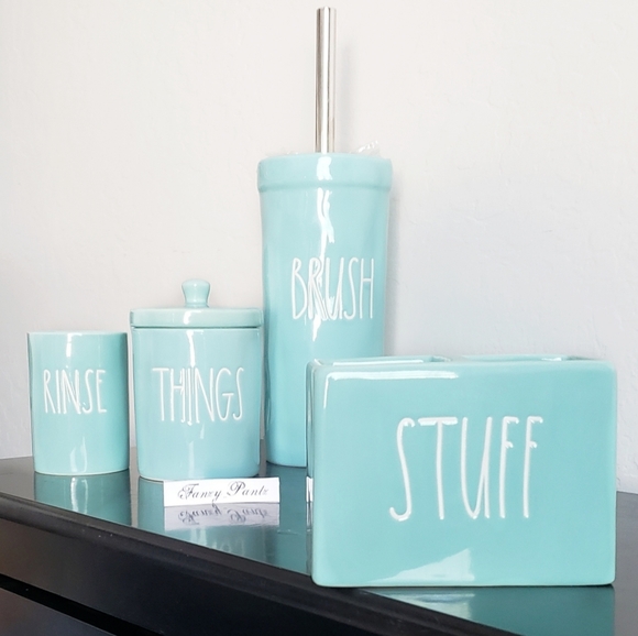 Rae Dunn Other - Rae Dunn STUFF bathroom container organizer Blue NWT